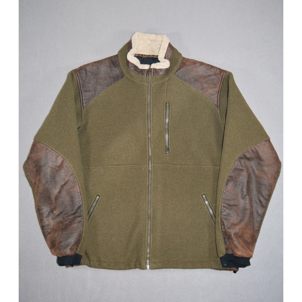 Kuhl Jacket Mens Large Green Fleece Alpenwurx Sherpa Full ZIp Faux Leather